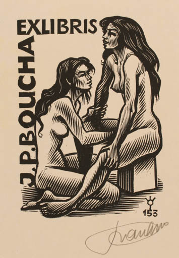 Exlibris by Frank-Ivo van Damme from Belgium for J.P. Boucha - Erotica Woman Nude 