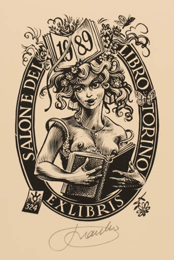 Exlibris by Frank-Ivo van Damme from Belgium for Salone Del Libro - Flower Book Woman 