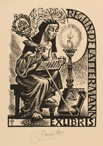 Exlibris by Frank-Ivo van Damme from Belgium for Reglinde Lattermann - Book Woman Religion 