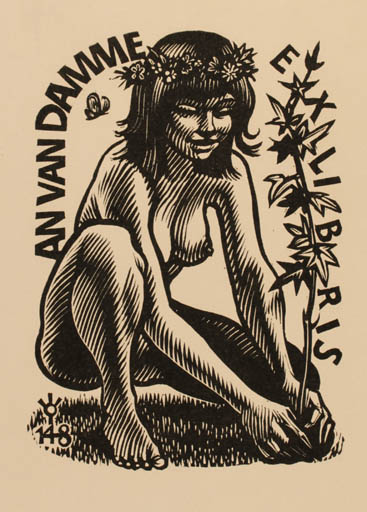 Exlibris by Frank-Ivo van Damme from Belgium for An van Damme - Flower Woman Nude 