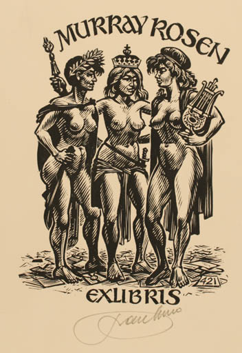 Exlibris by Frank-Ivo van Damme from Belgium for Murray Rosen - Group Woman Nude 