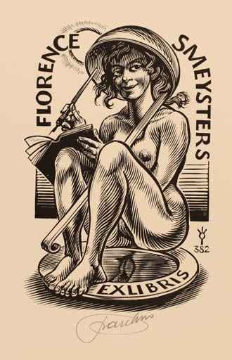 Exlibris by Frank-Ivo van Damme from Belgium for Florence Smeysters - Woman Nude 