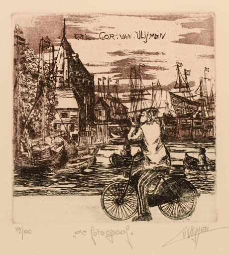 Exlibris by Lies Van Vlymen from Netherland for Cor Van Vlymen - Architecture Photography Man Maritime Ship/Boat 