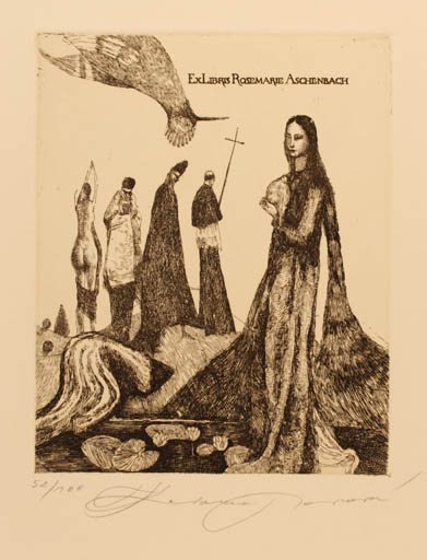 Exlibris by Katarina Vavrová from Czech Republic for Rosemarie Aschenbach - Group Woman Religion 