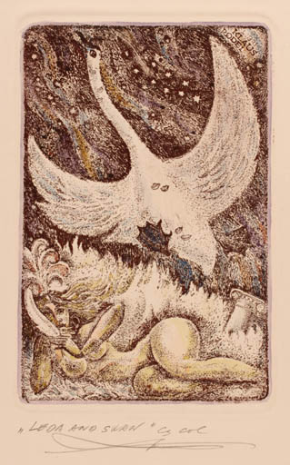 Exlibris by Vladimir Verechagin from Russia for Klaus Rödel - Leda and the Swan Mythology 