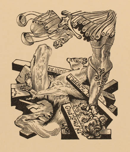 Exlibris by M.M. Vercholantsjew from Russia for Tadensz T. Gndzowski - Classical antiquity Drama Man 