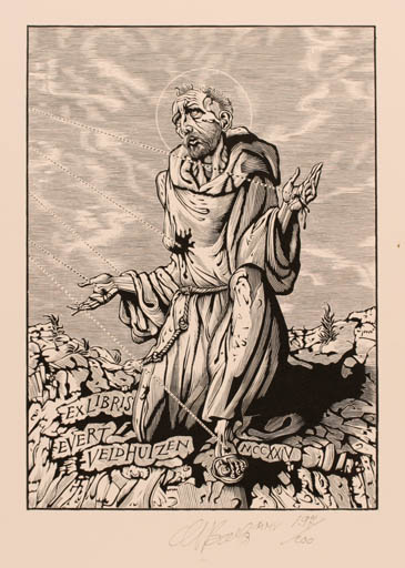 Exlibris by M.M. Vercholantsjew from Russia for Evert Veldhuizen - Man Religion 