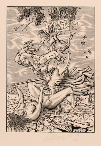 Exlibris by M.M. Vercholantsjew from Russia for Dr. Peter Labuhn - Drama Angel Mythology 