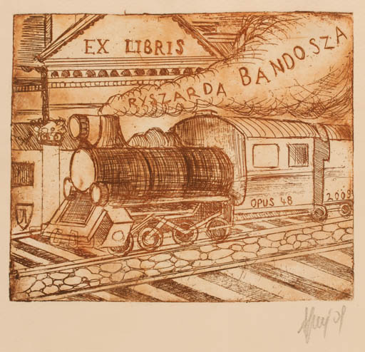 Exlibris by Aleksandra Jagodzinska from Poland for Ryszarda Bandosza - Train 