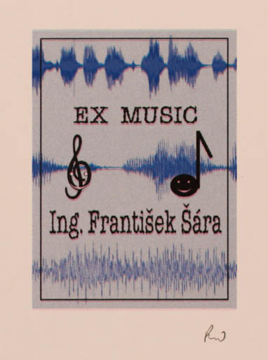 Exlibris by Rajmund Aszkowski from Poland for Frantisek Sara - Ex Mucika Music 