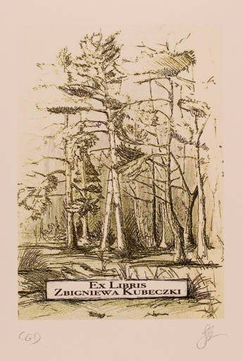 Exlibris by Katarzyna Barsczak from Poland for Zbigniew Kubeczka - Forest Tree 