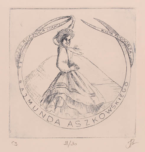 Exlibris by Katarzyna Barsczak from Poland for Rajmund Aszkowski - Dancing Woman 