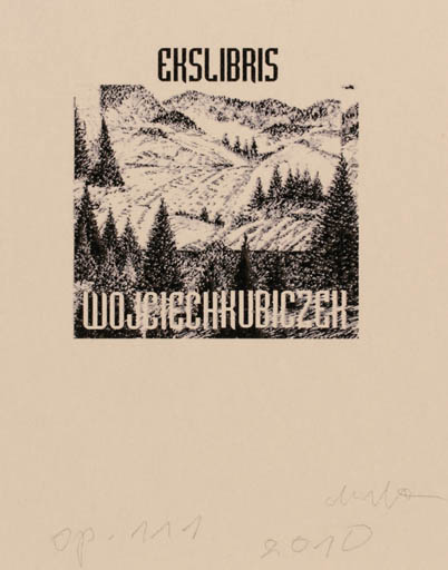 Exlibris by Malgorzata Wyka from Poland for ? Wojcicchkubiczek - Mountain Scenery/Landscape Tree 