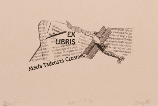 Exlibris by Malgorzata Wyka from Poland for Josef Tadeusz Czosnyka - Aircraft Man Text/Writing 