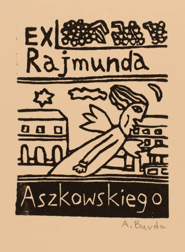 Exlibris by Arkadius Burda from Poland for Rajmund Aszkowski - City Angel Wine 