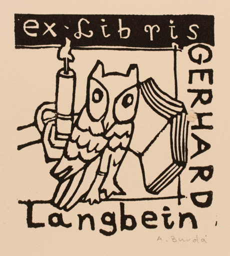 Exlibris by Arkadius Burda from Poland for Gerhard Langbein - Book Owl 