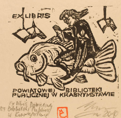 Exlibris by Marcin Czimor from Poland for Powiatowa Biblioteka Publiczna w Krasnymstawie - Book Fish Man 