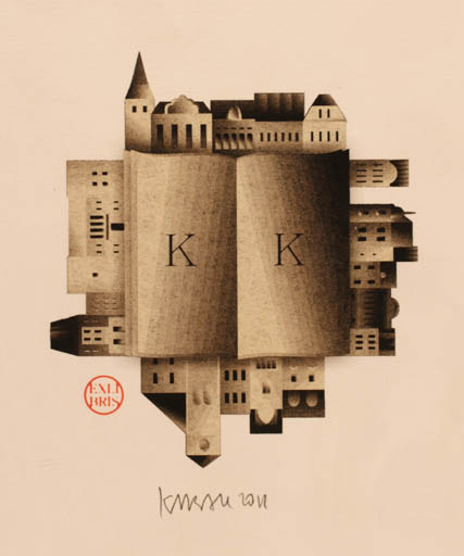 Exlibris by Krzysztof Marek Bak from Poland for Biblioteka Regionalna Karwina - City 