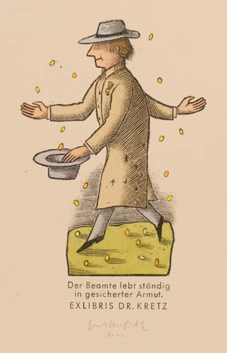 Exlibris by Egbert Herfurth from Germany for Dr. Hans-Joachim Kretz - Man Surrealism 