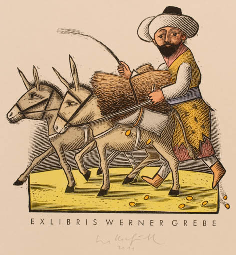 Exlibris by Egbert Herfurth from Germany for Dr. Phil Werner Grebe - Fauna Man 