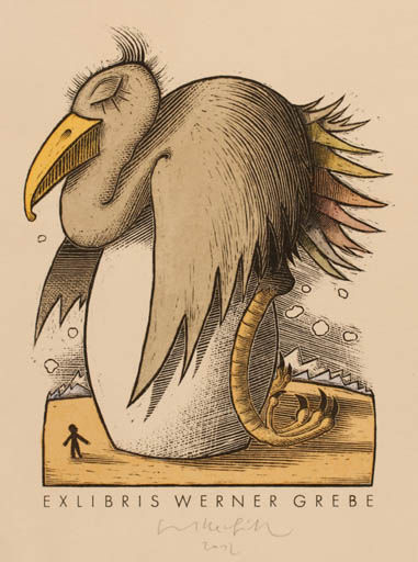 Exlibris by Egbert Herfurth from Germany for Dr. Phil Werner Grebe - Bird 