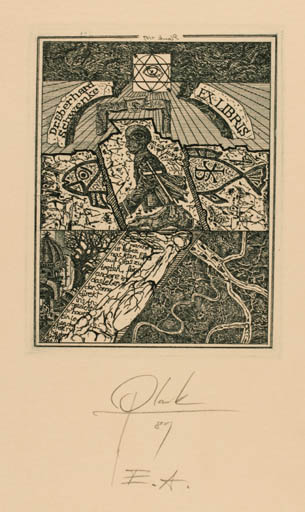 Exlibris by Heinz Plank from Germany for Dr. Eberhard Schwenke - Religion Surrealism 