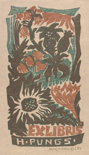 Exlibris by Helga Lange from Germany for Hildegard Pungs - Flower 