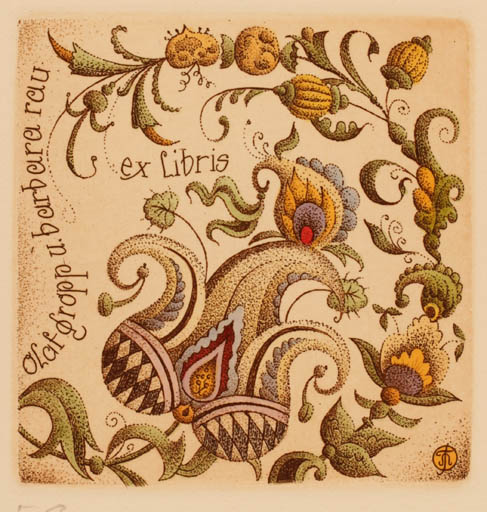 Exlibris by Galina Lwowa from Belorussia for Olaf Groop & Barbara Rau - Flower Flora 