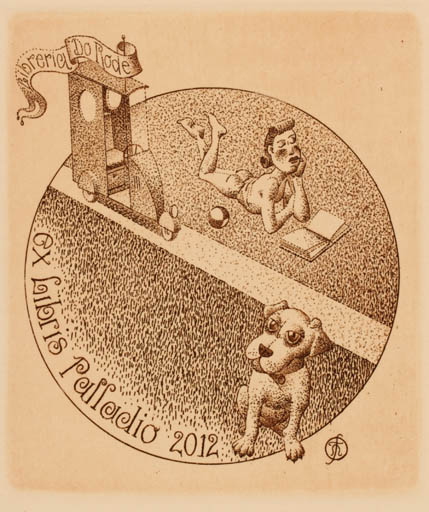 Exlibris by Galina Lwowa from Belorussia for ? Palladio - Dog Woman 