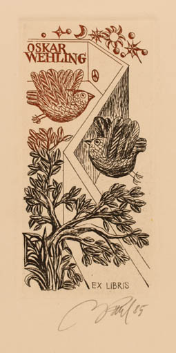 Exlibris by Illimar Paul from Estonia for Oskar Wehling - Flora Bird 