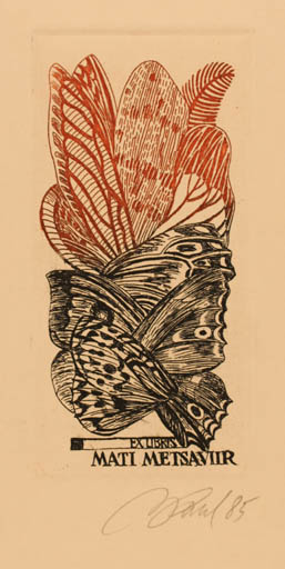 Exlibris by Illimar Paul from Estonia for Mati Metsaviir - Flora Butterfly 