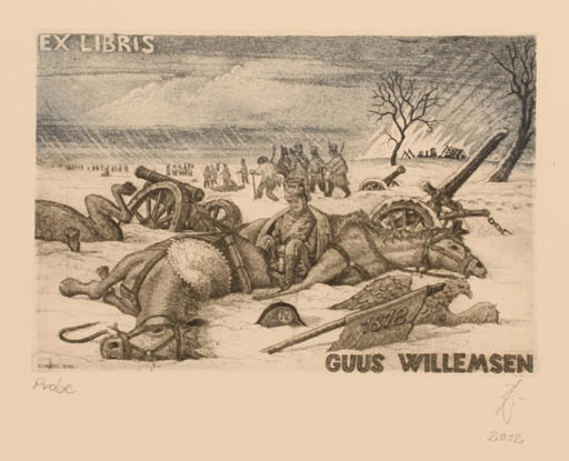 Exlibris by Andreas Raub from Germany for Guus Willemsen - Horse Military/War 