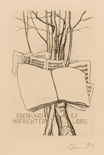 Exlibris by Detlef Olschewski from Germany for Eberhard Hofrichter - Book Tree 