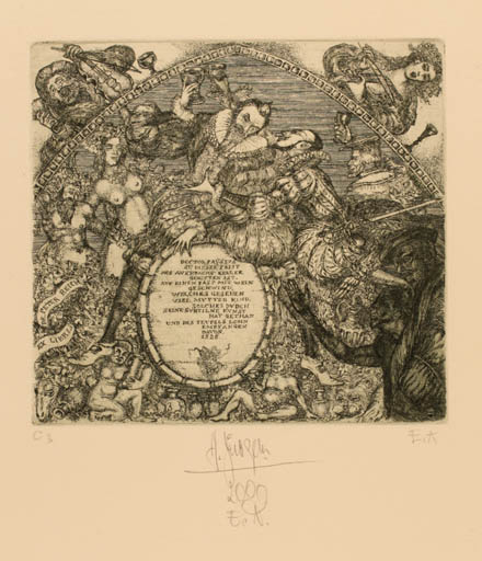 Exlibris by Harry Jürgens from Germany for Peter. Dr Röch - Wine 