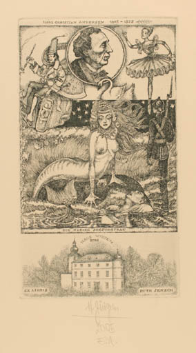 Exlibris by Harry Jürgens from Germany for Ruth Jensch - Fairytale/fable Mermaid 