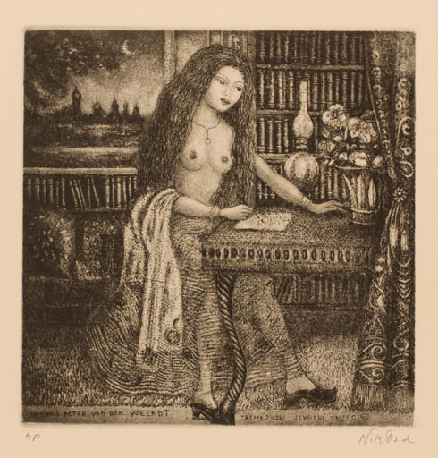 Exlibris by Patricia Nik-Dad from France for Peter van der Weerdt - Flower Interior Woman 