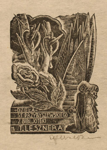 Exlibris by Stefan Mrozewski from Poland for Tadeusza Lesznera - Flower Castle/Palace Couple 