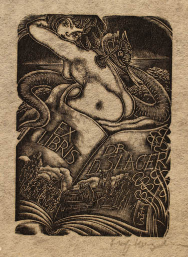 Exlibris by Stefan Mrozewski from Poland for Dr. D. Slager - Book Woman Medicine Nude 