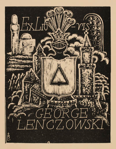 Exlibris by Stefan Mrozewski from Poland for George Lenczowski - Castle/Palace Heraldry 