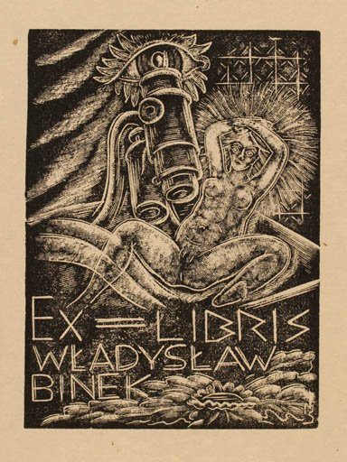 Exlibris by Stefan Mrozewski from Poland for Wladyslaw Binek - Woman Nude Science 