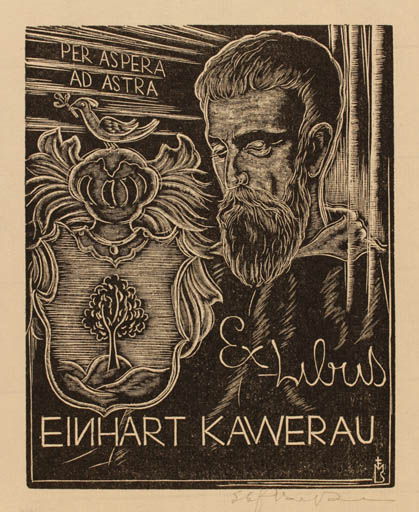 Exlibris by Stefan Mrozewski from Poland for Einhart Kawerau - Man Portrait 