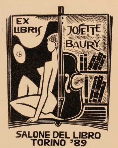 Exlibris by Henryk Grajek from Poland for Josette Baury - Book Woman Music 