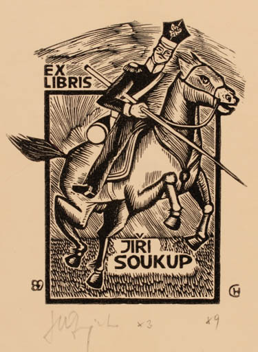 Exlibris by Henryk Grajek from Poland for Ciiri Soükup - Horseman/Rider 