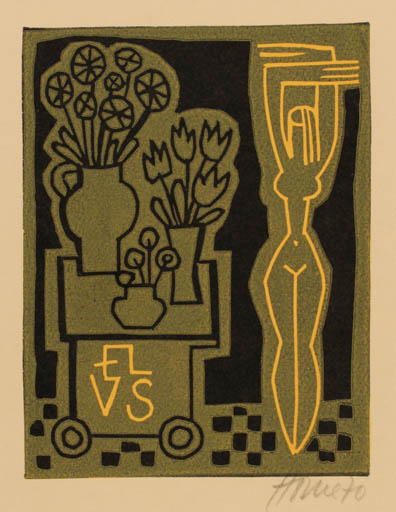 Exlibris by Miroslav Houra from Czechoslovakia for ? ? - Flower Woman 