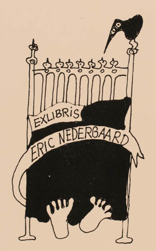 Exlibris by Erik Skjoldborg from Denmark for Eric Nedergaard - Bird 