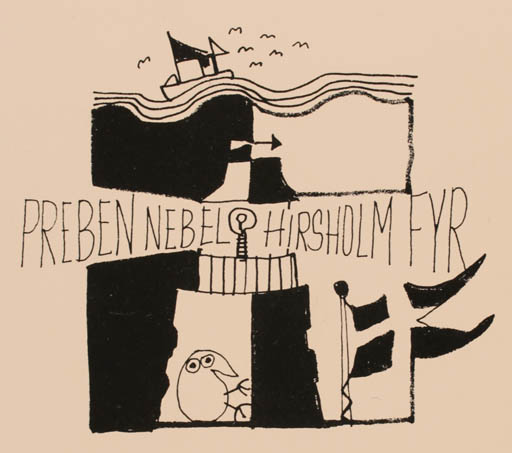 Exlibris by Erik Skjoldborg from Denmark for Preben Nebel - Bird Ship/Boat 