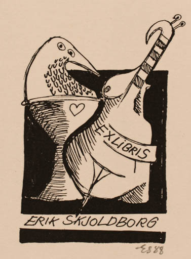 Exlibris by Erik Skjoldborg from Denmark for Erik Skjoldborg - Bird Music 