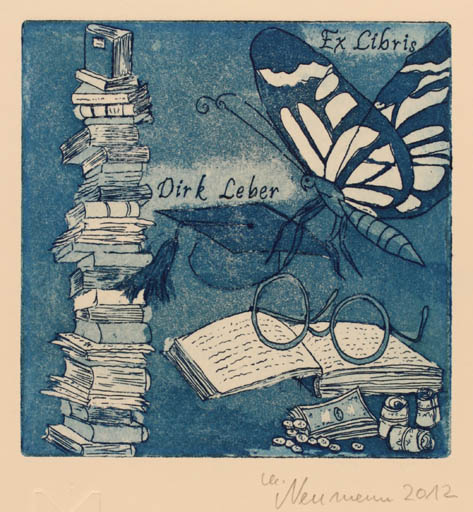 Exlibris by Marlene Neumann from Germany for Dirk Leber - Book Butterfly 