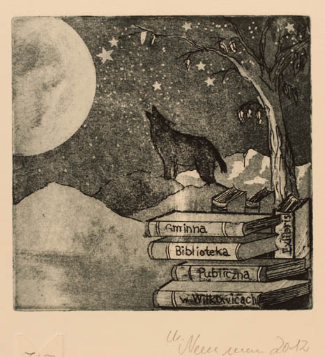 Exlibris by Marlene Neumann from Germany for ? Bilioteka W Wilkowiach - Book Cosmos Tree 