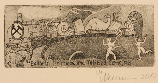 Exlibris by Marlene Neumann from Germany for Helfriede und Tillfried Cernasjek - Train 